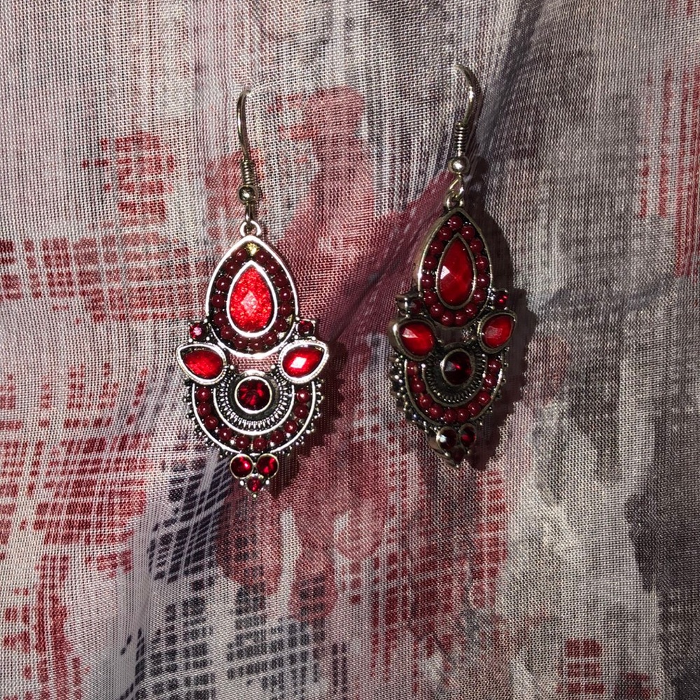 Red drop statement earrings
